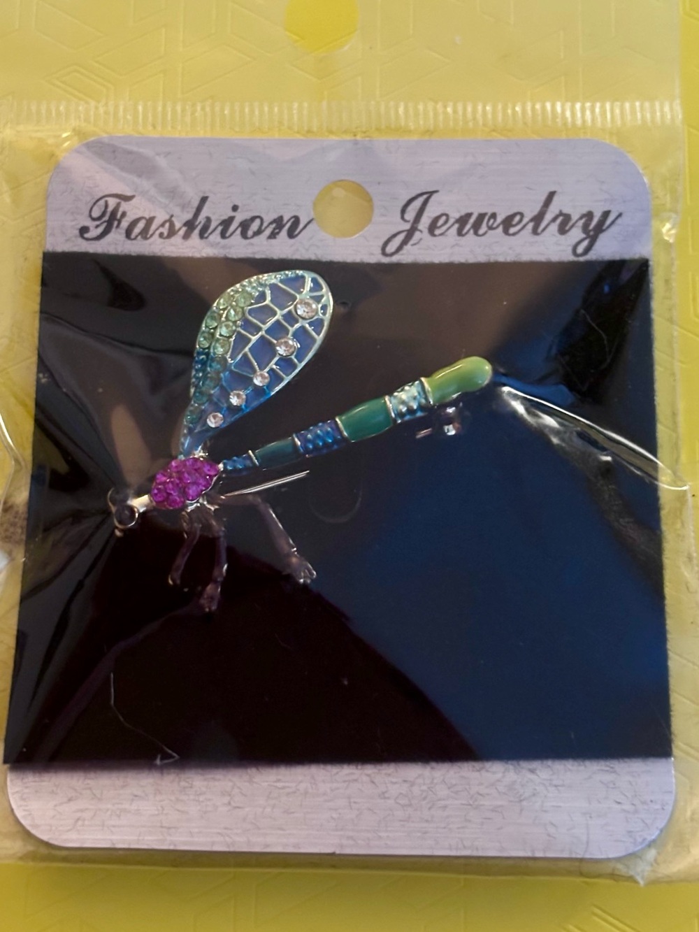 Fashion Jewelry Green and Pink Dragonfly Brooch